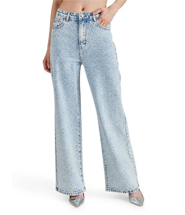 Steve Madden Avaline Denim Rhinestone High Rise Wide Leg Jeans Product Image