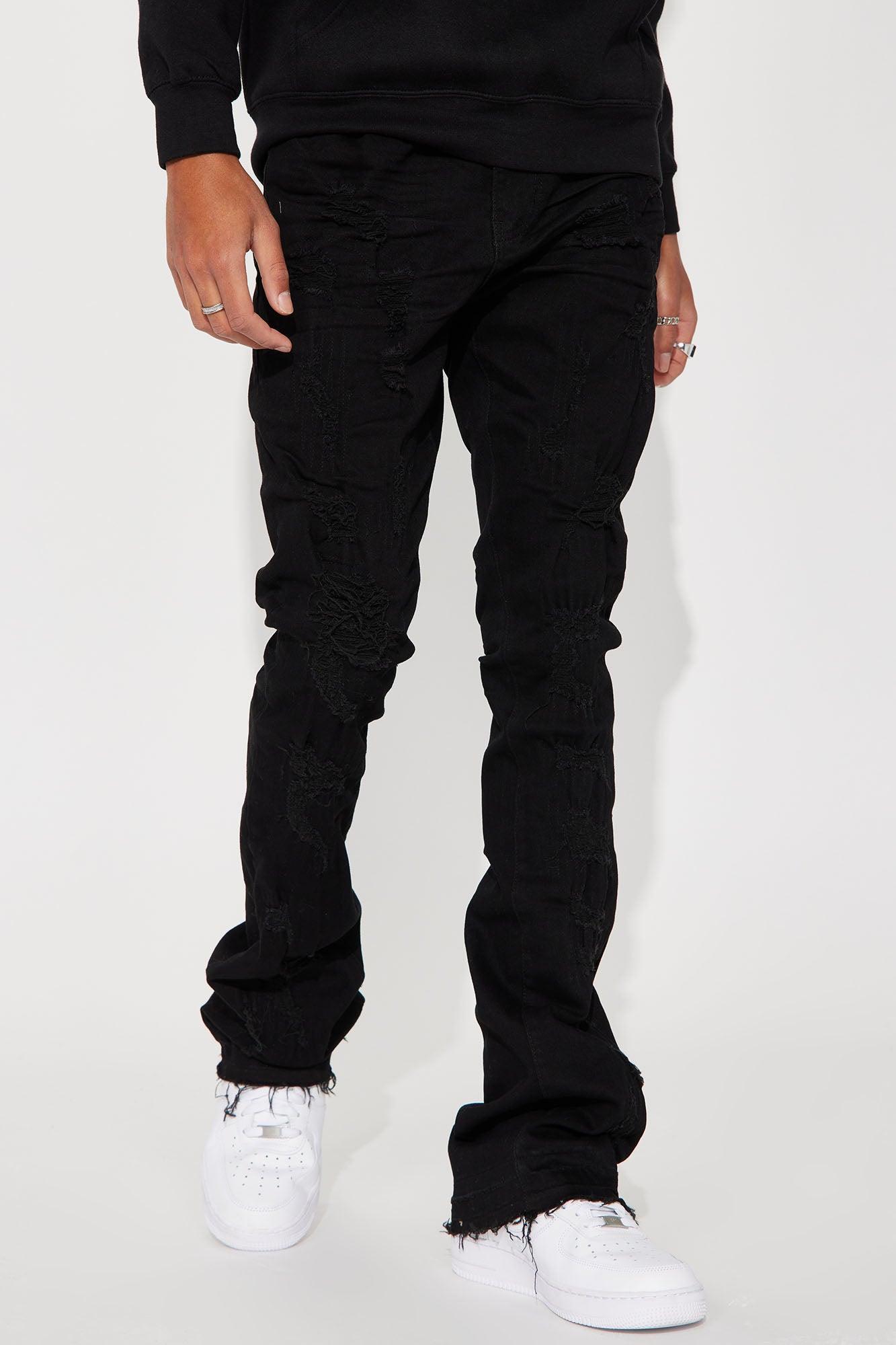 On The Scene Ripped Stacked Skinny Flare Jeans - Black Product Image