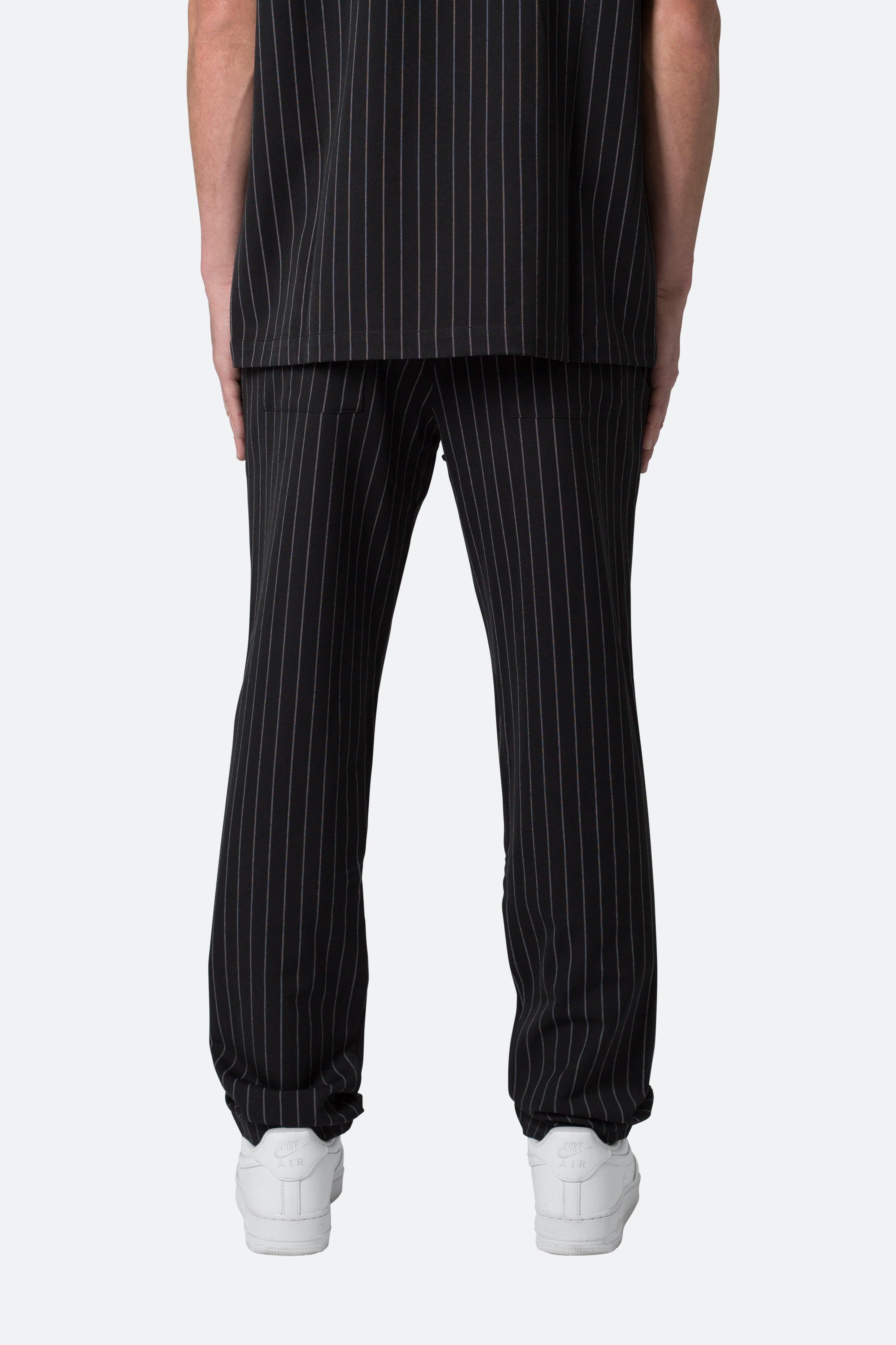 Pinstripe Drawcord Pants - Black Product Image