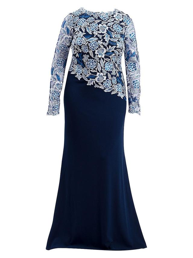 Womens Embroidered Lace & Crepe Asymmetric Gown Product Image