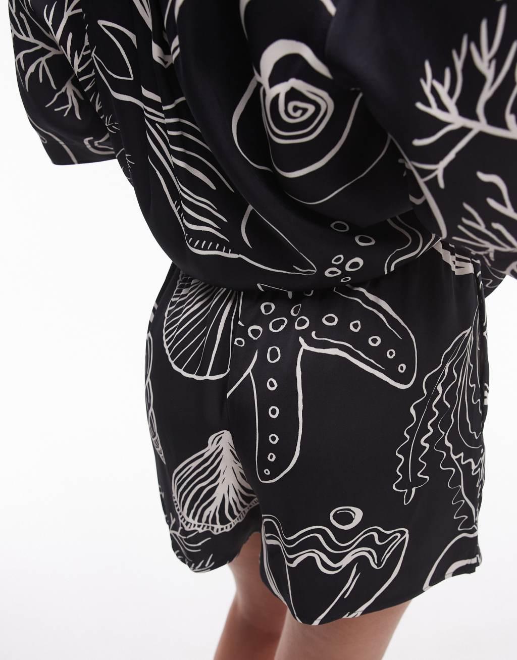 Topshop satin printed shell shorts in black - part of a set Product Image