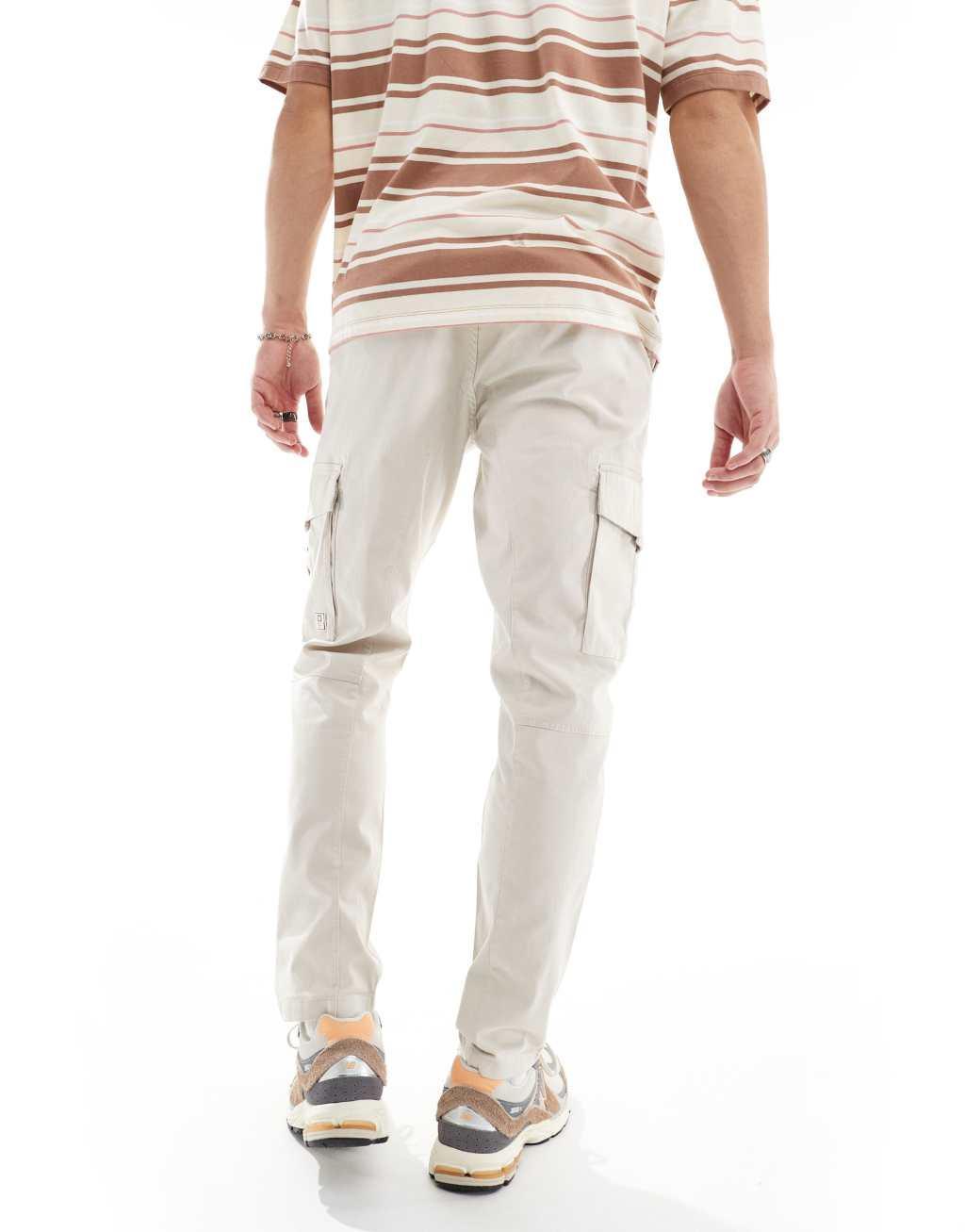 Only & Sons slim fit tapered cargo in ecru Product Image