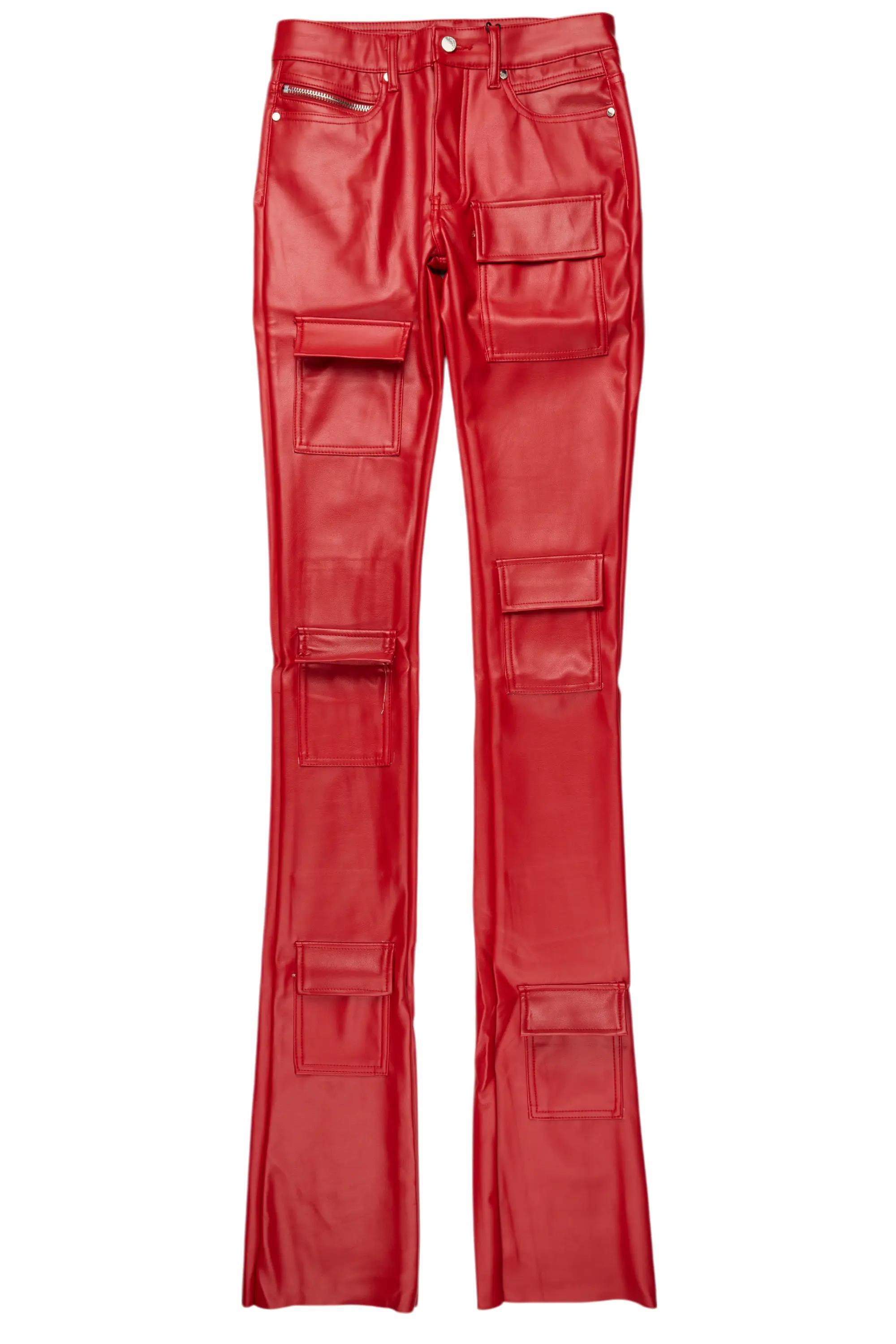 Petrus Red PU Stacked Flare Leather Jean Male Product Image