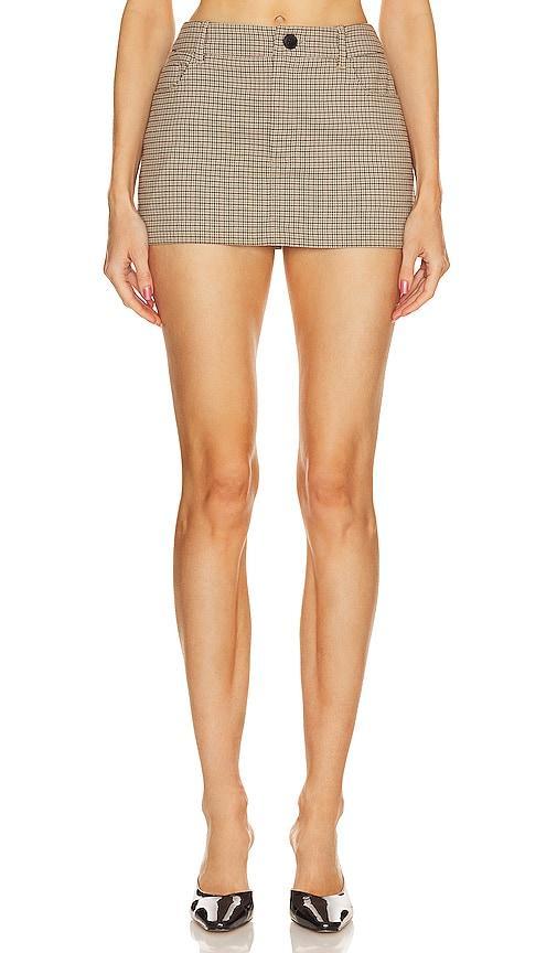 Helsa Plaid Trouser Mini Skirt in Brown. Product Image