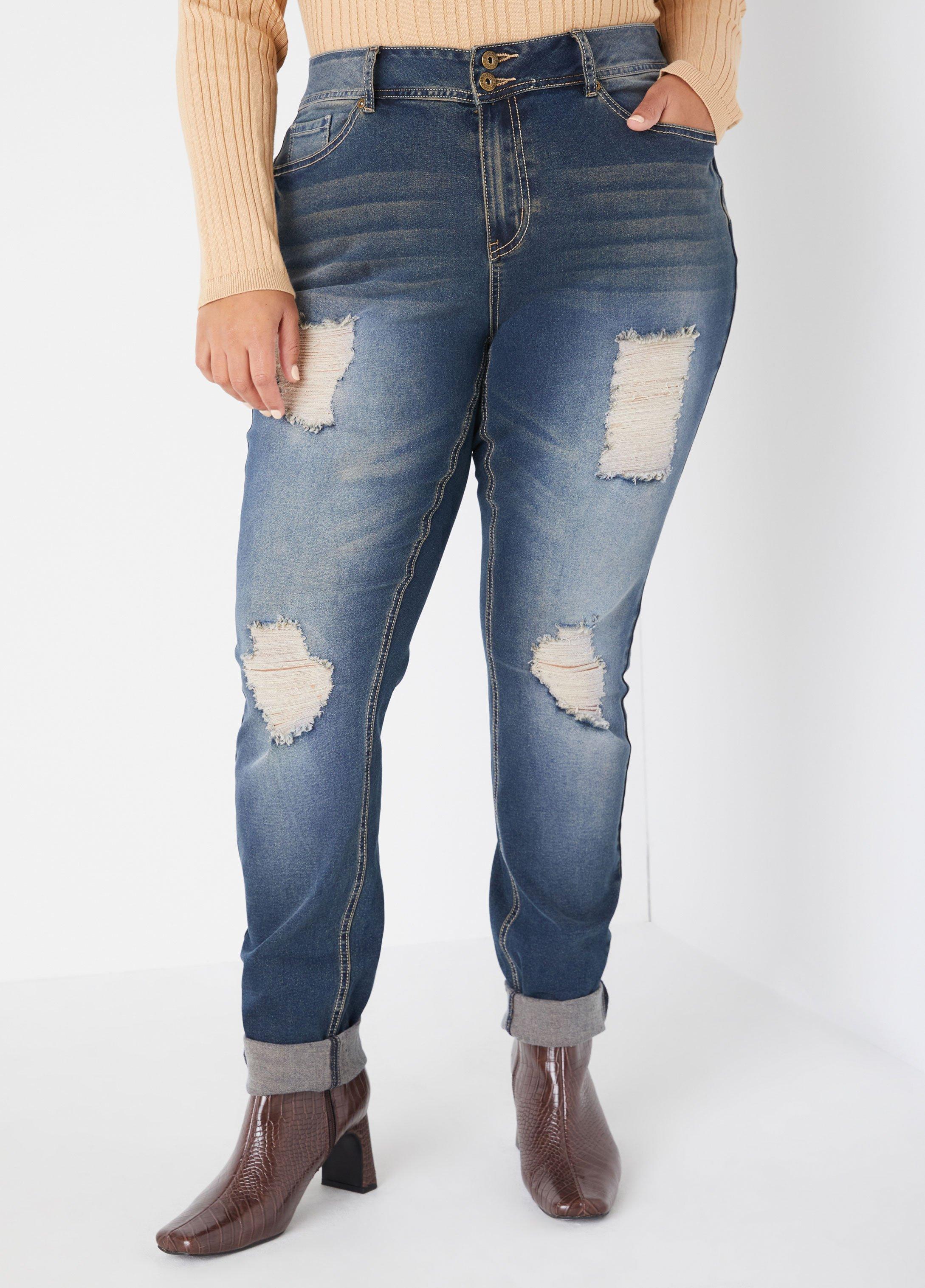 Plus Size Cuffed Distressed Skinny Jeans Ashley Stewart product image