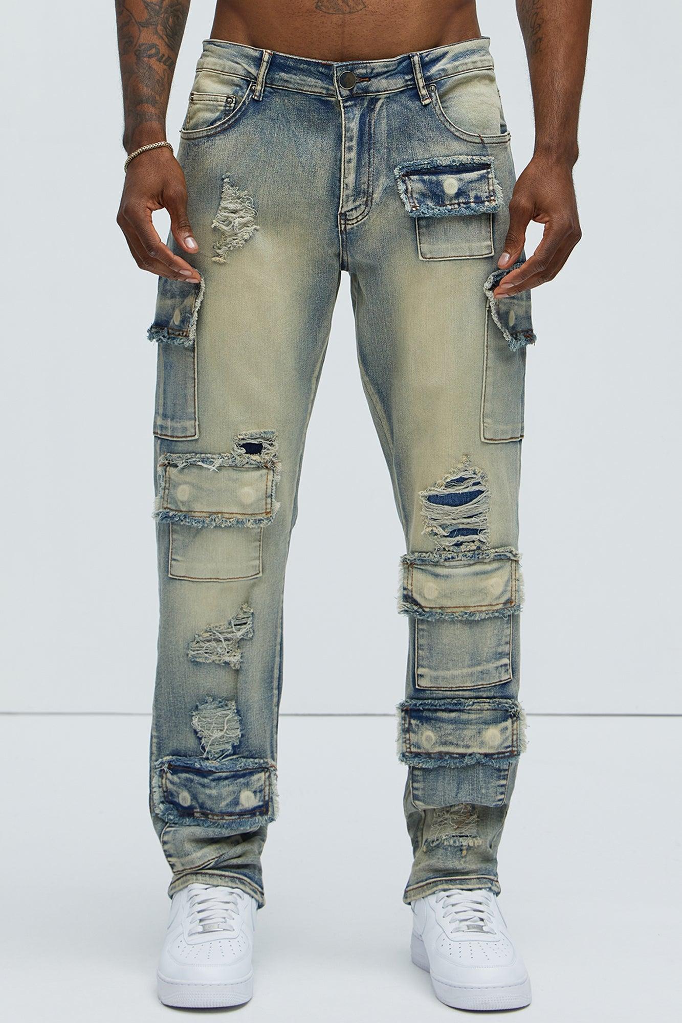 My Way Patched Straight Jeans - Vintage Wash Product Image