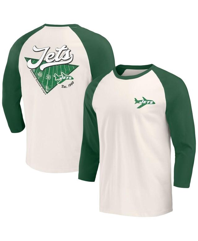 Fanatics Mens Kelly Green New York Jets Raglan 3/4 Sleeve T-Shirt - Kelly Green, White Product Image