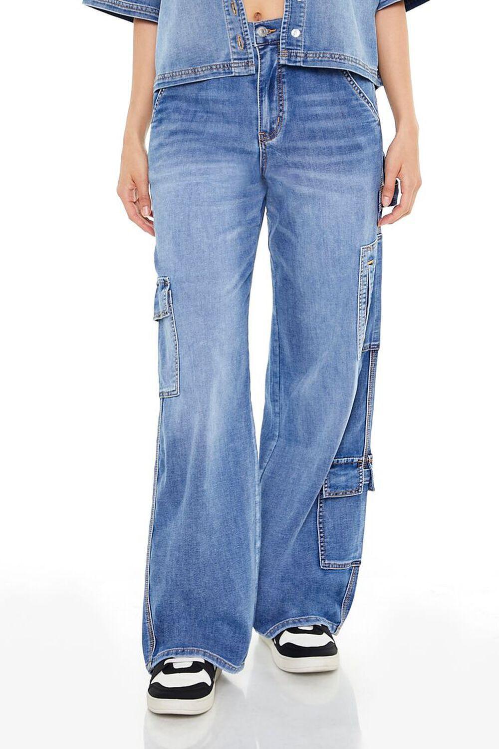 Stone Wash Utility Cargo Jeans | Forever 21 Product Image