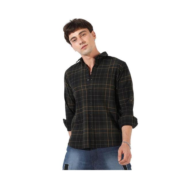 Campus Sutra Mens Dark Green Checkered Regular Fit Casual Shirt Product Image