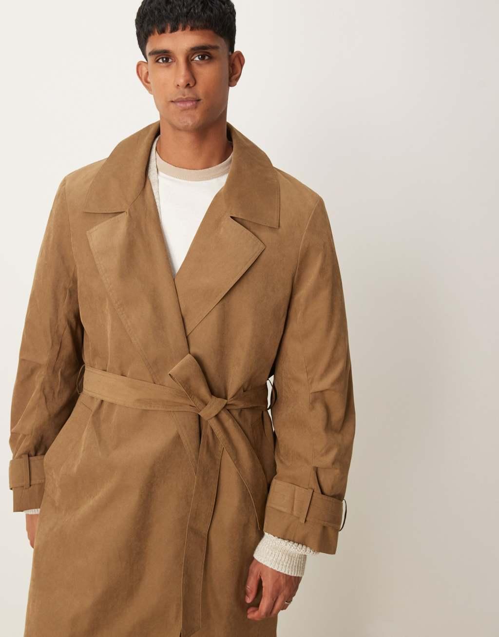 ASOS DESIGN trench coat with belt in camel Product Image