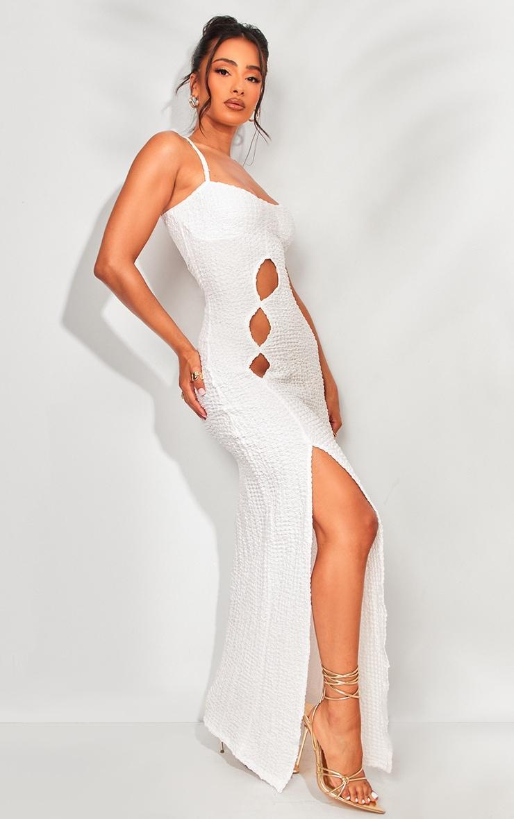 Petite White Strappy Textured Cut Out Maxi Dress Product Image