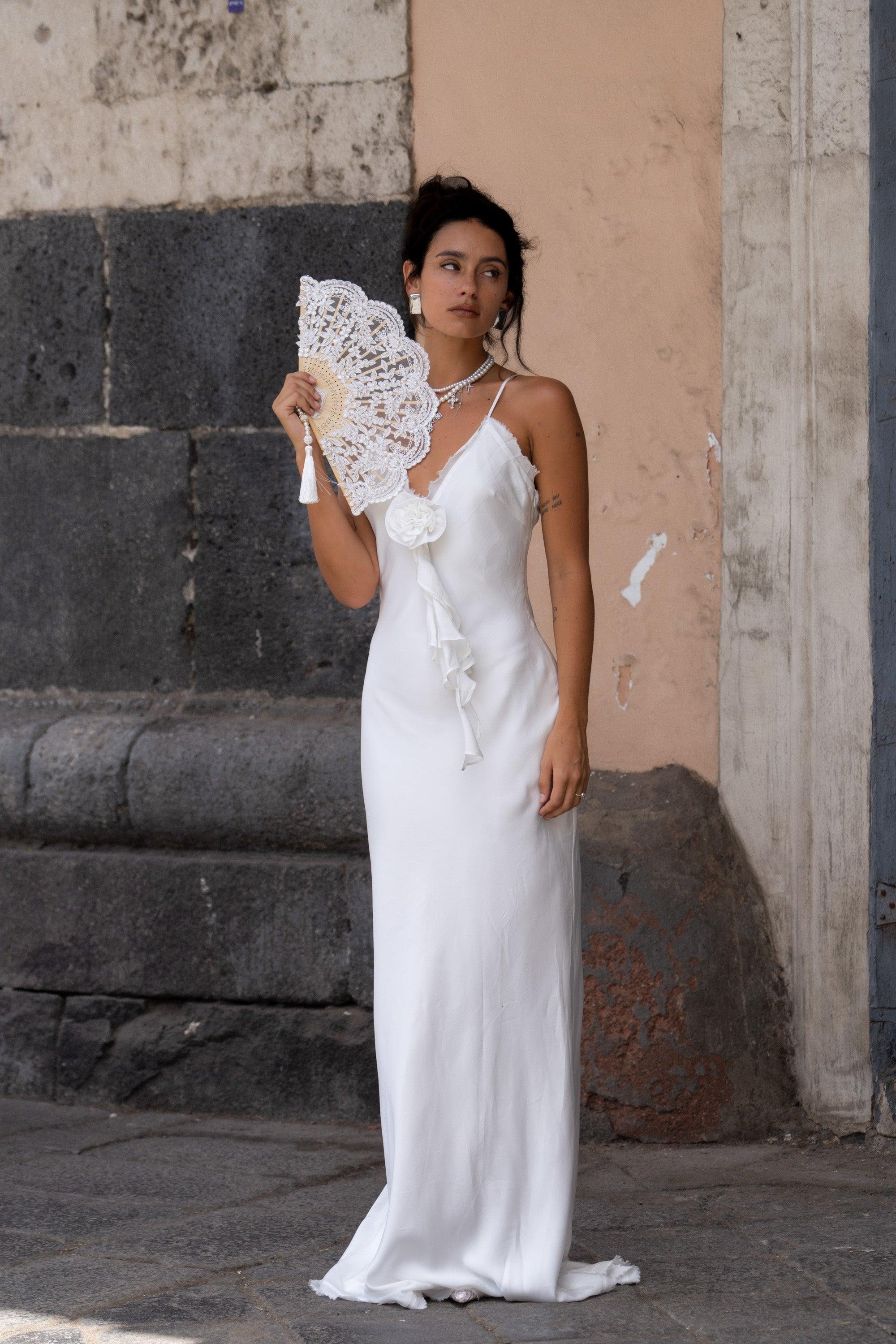 Prosecco White Rosette Frill Maxi Dress Product Image