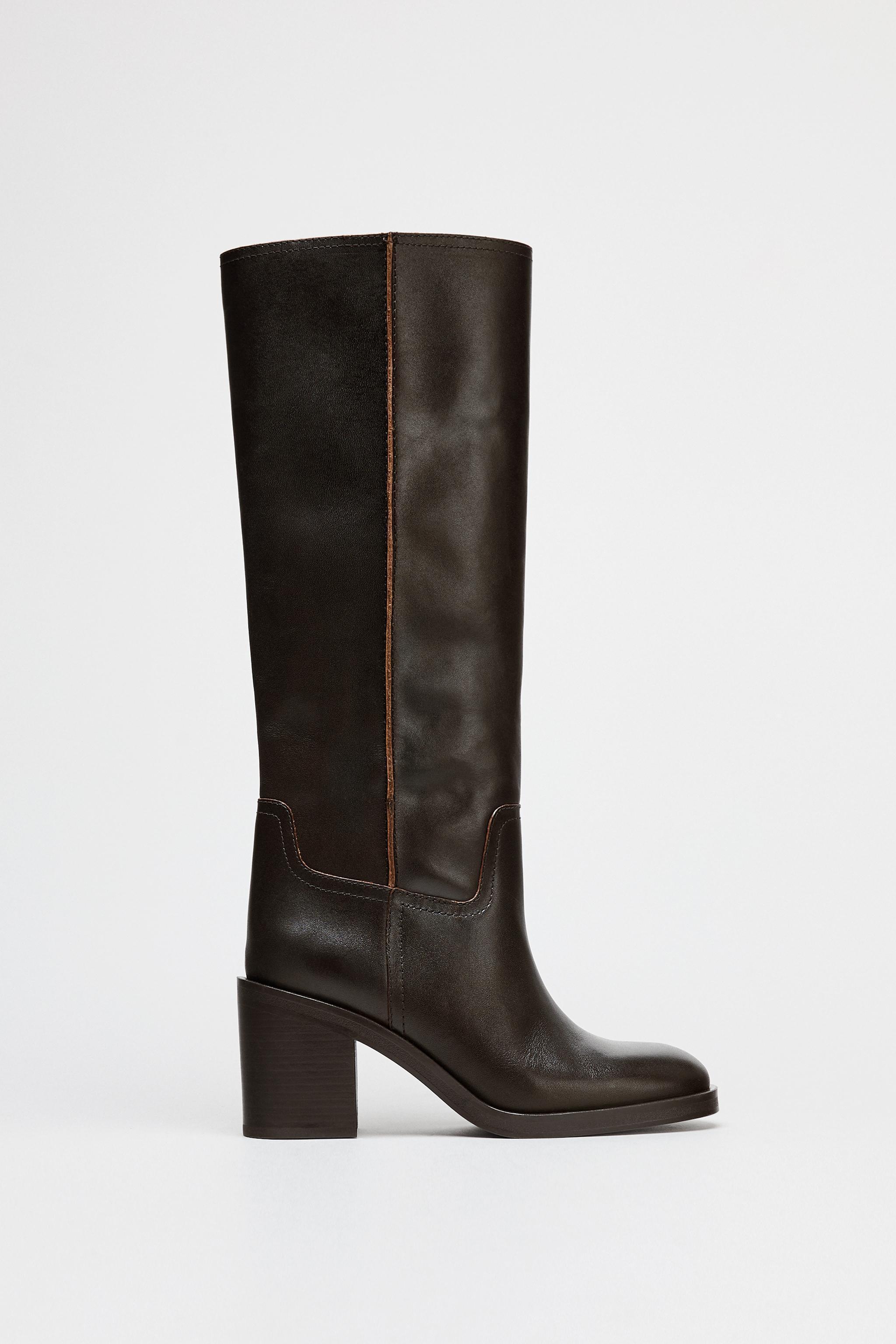 WIDE HEELED LEATHER BOOTS product image