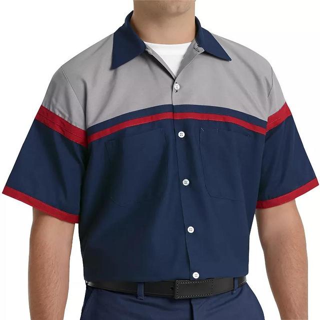 Mens Red Kap Classic-Fit Technician Button-Down Work Shirt Blue Red Stripe Product Image