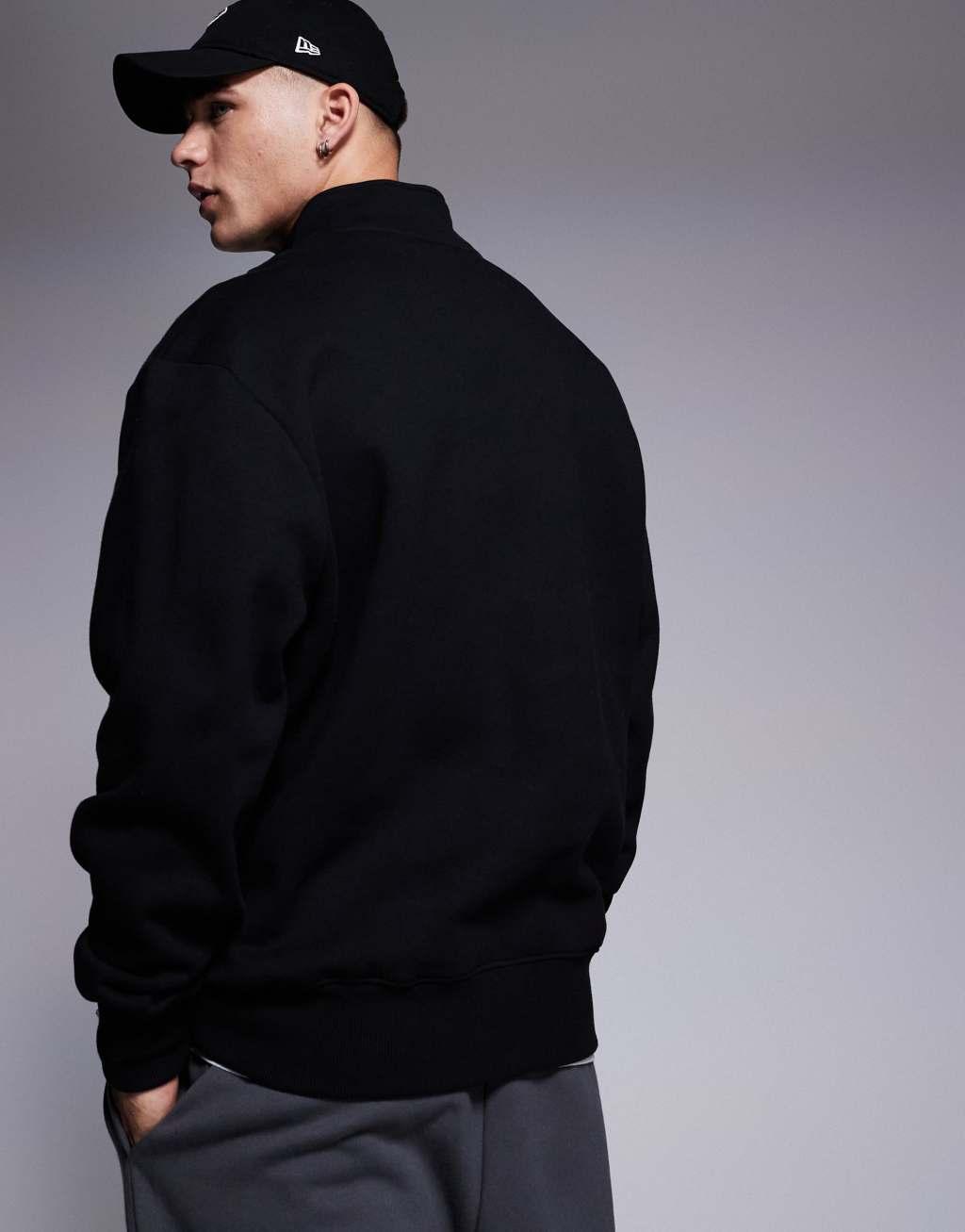 ASOS DESIGN premium heavyweight oversized quarter zip sweatshirt in black Product Image