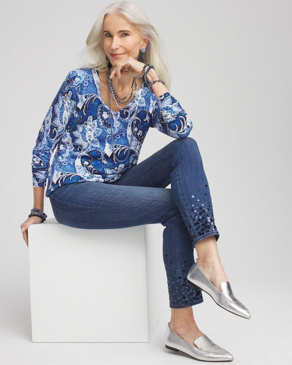 Paisley V-Neck Pullover Sweater Product Image