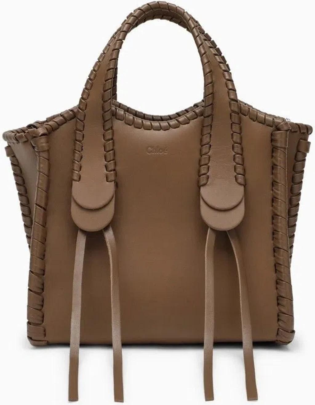 Small Mony Leather Tote Bag In Brown Product Image