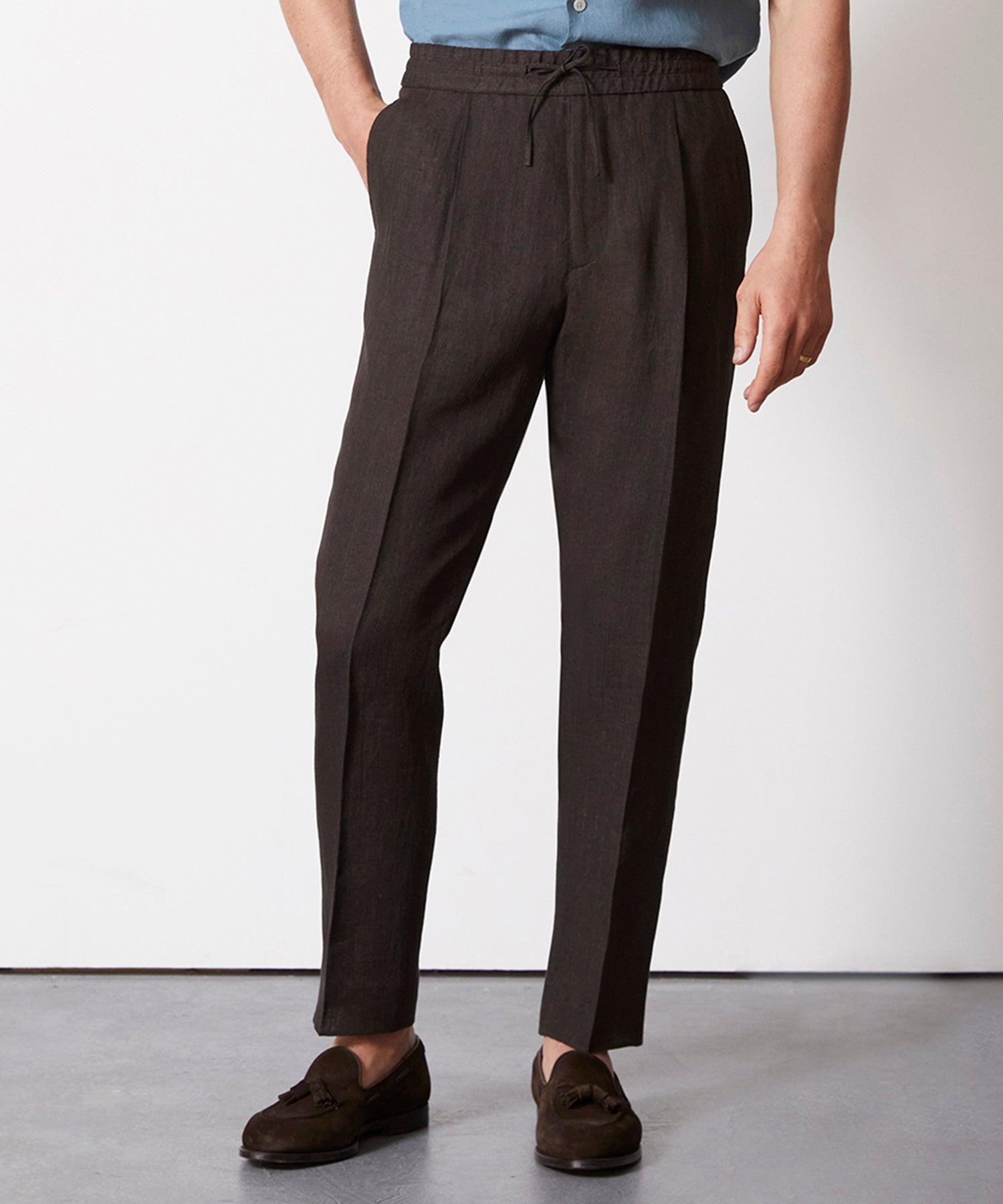 Italian Linen Madison Drawstring Trouser in Tobacco Product Image