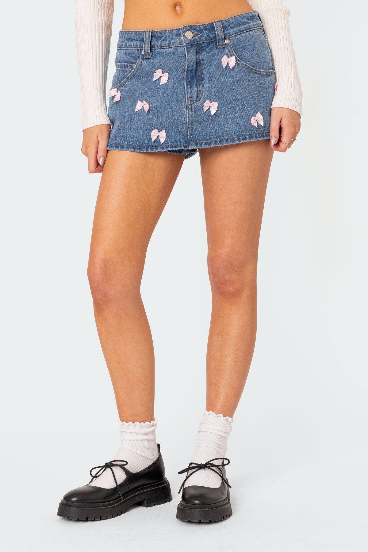 Alivia Satin Bow Denim Micro Skort Product Image