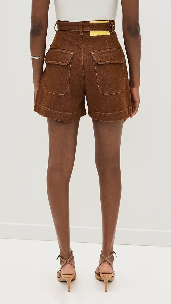 Marques Almeida Brown Denim Shorts With Embellishment Belt | Shopbop Product Image