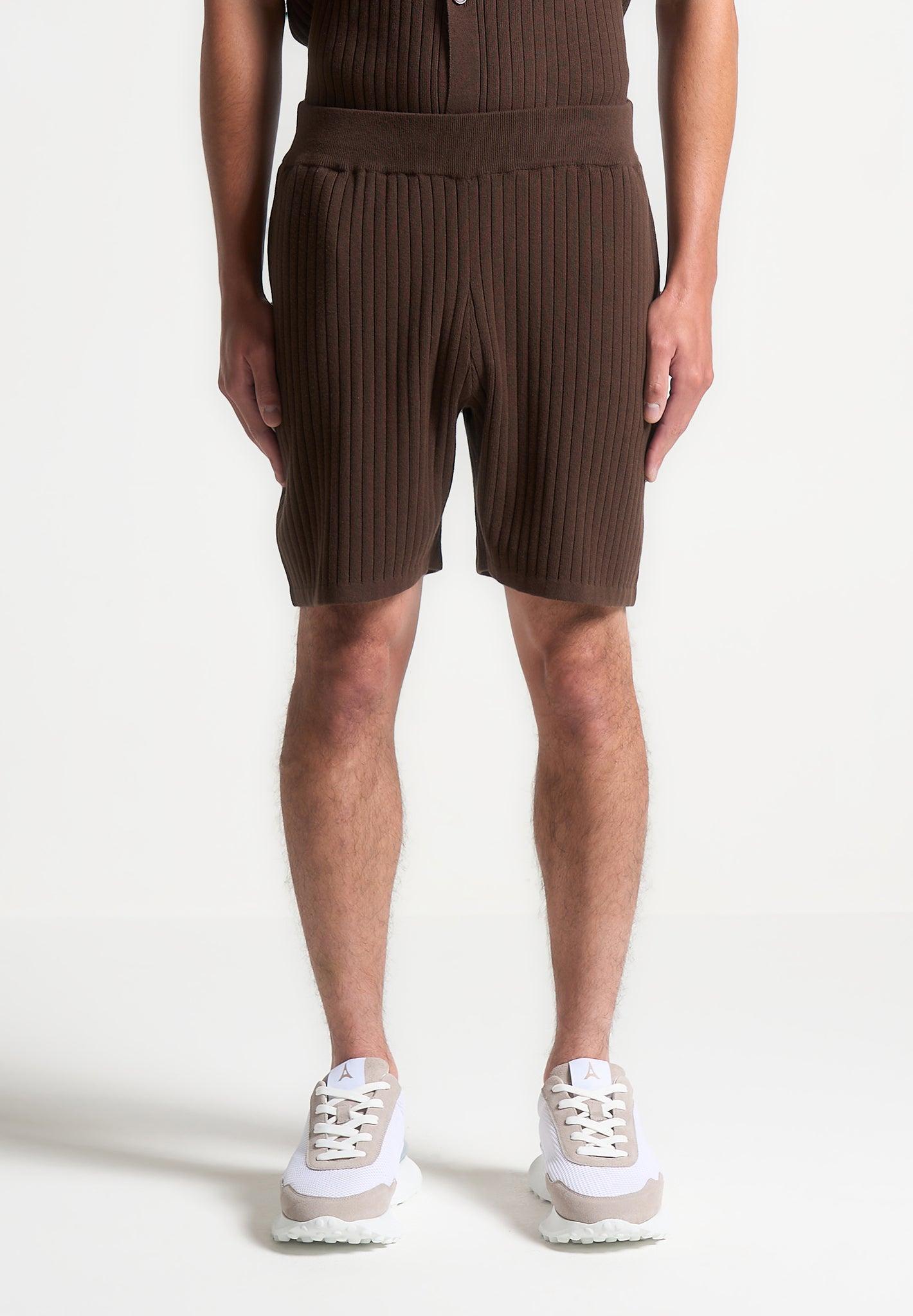 Ribbed Knit Shorts - Brown Male Product Image