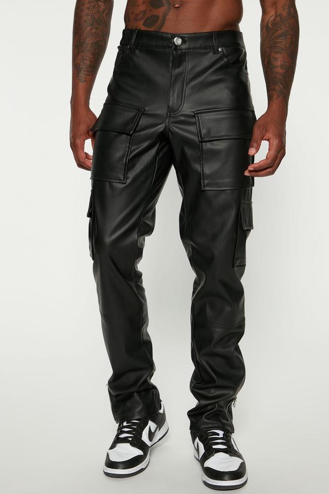 Zip It Faux Leather Slim Cargo Pants - Black Product Image