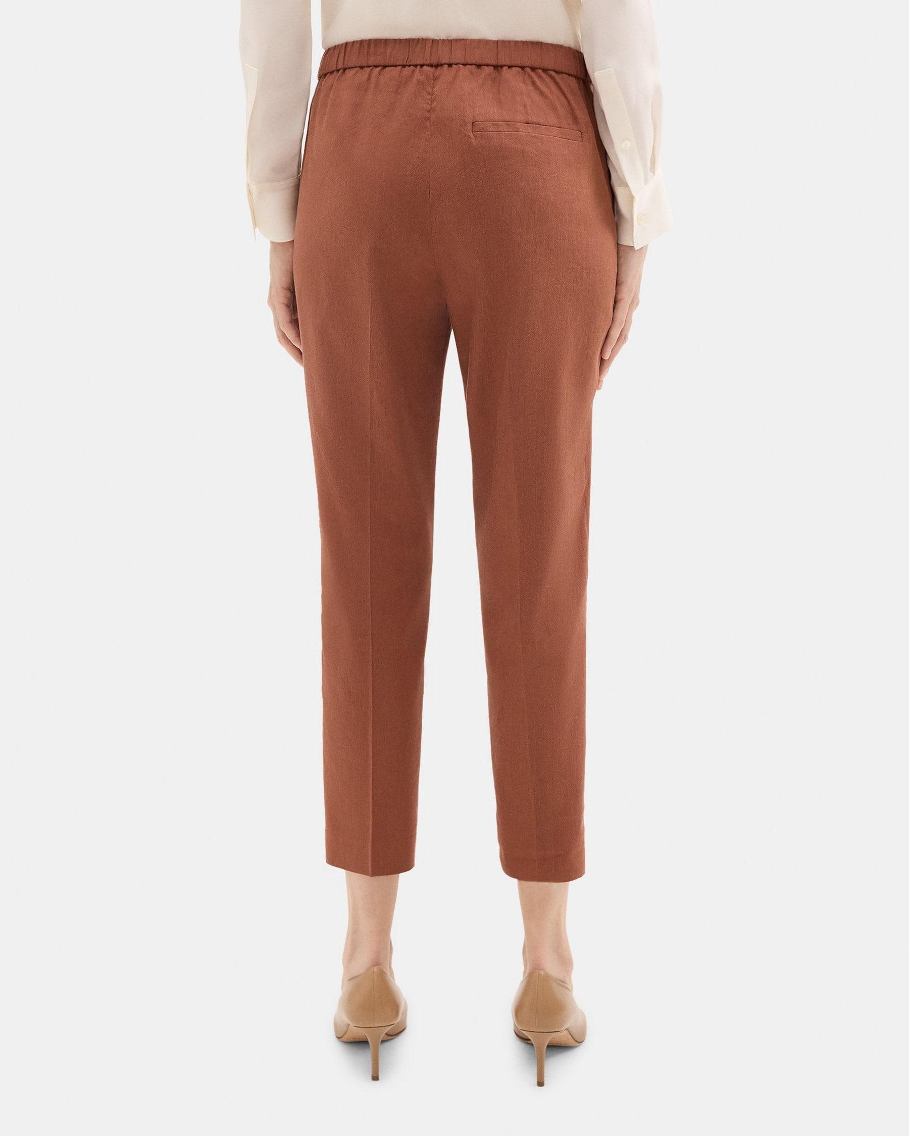 Slim Cropped Pull-On Pant in Stretch Linen-Blend Product Image