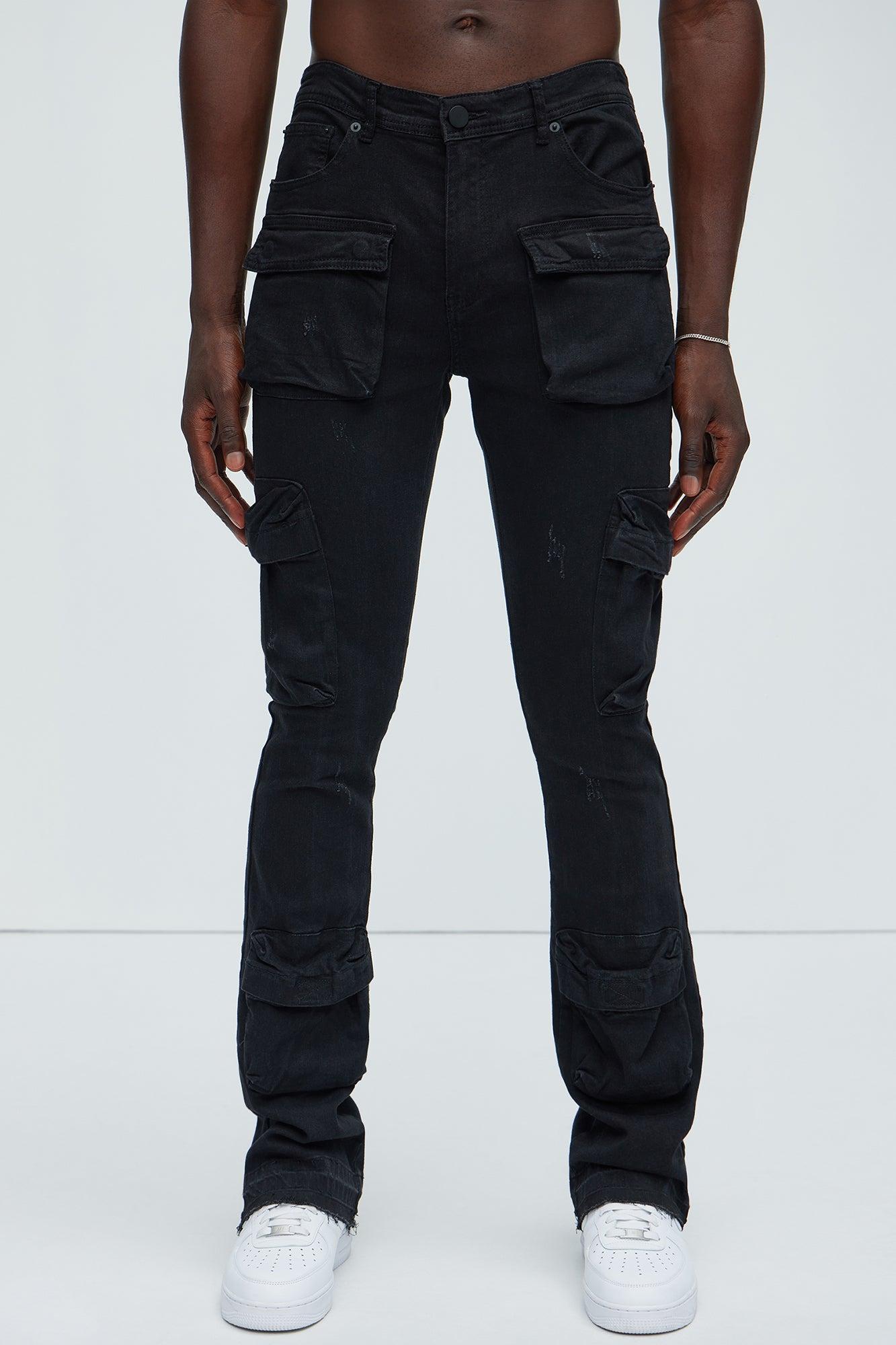 Pick Me Up Cargo Skinny Flare Jeans - Black Product Image