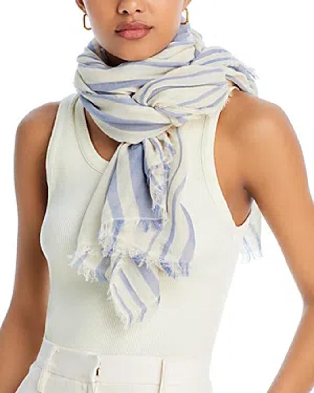 VINCE Cotton Variegated Stripe Scarf In Blue/white Product Image