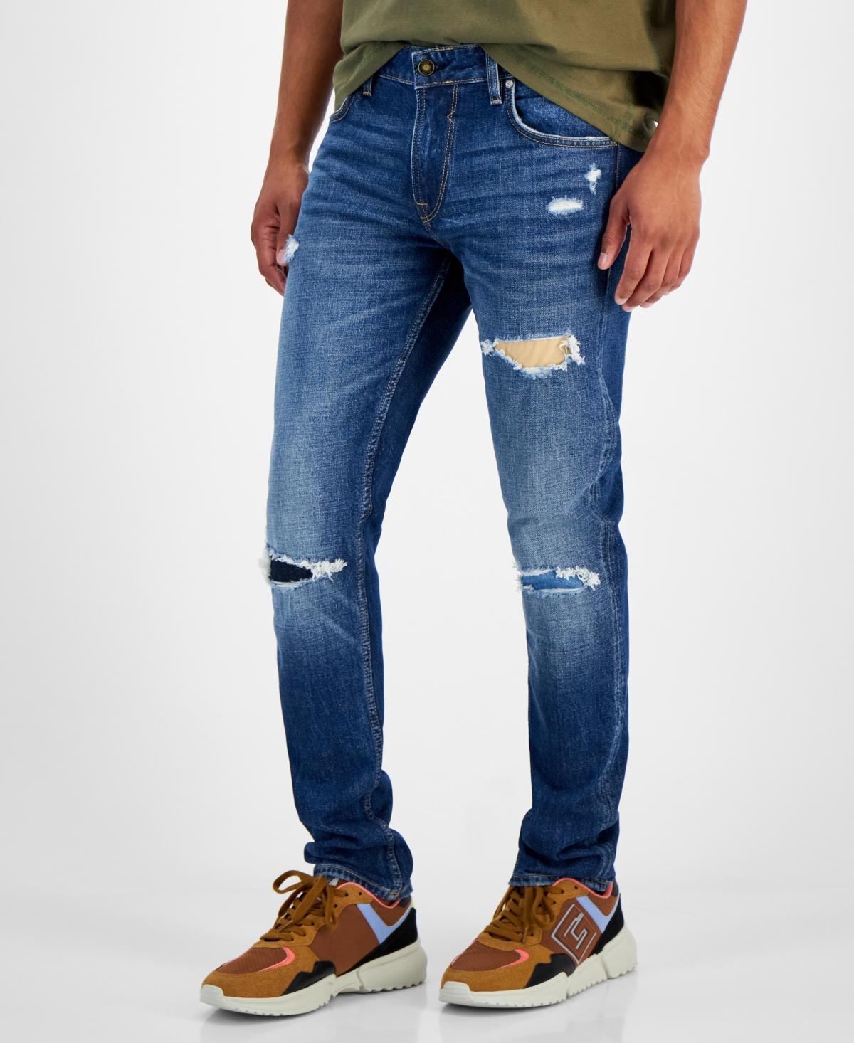 Guess Mens Finnley Slim Fit Tapered Ripped Jeans Product Image