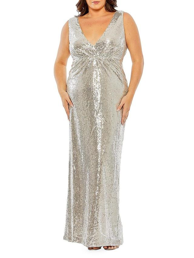 Womens Plus Sequined V-Neck Cut-Out Back Gown Product Image