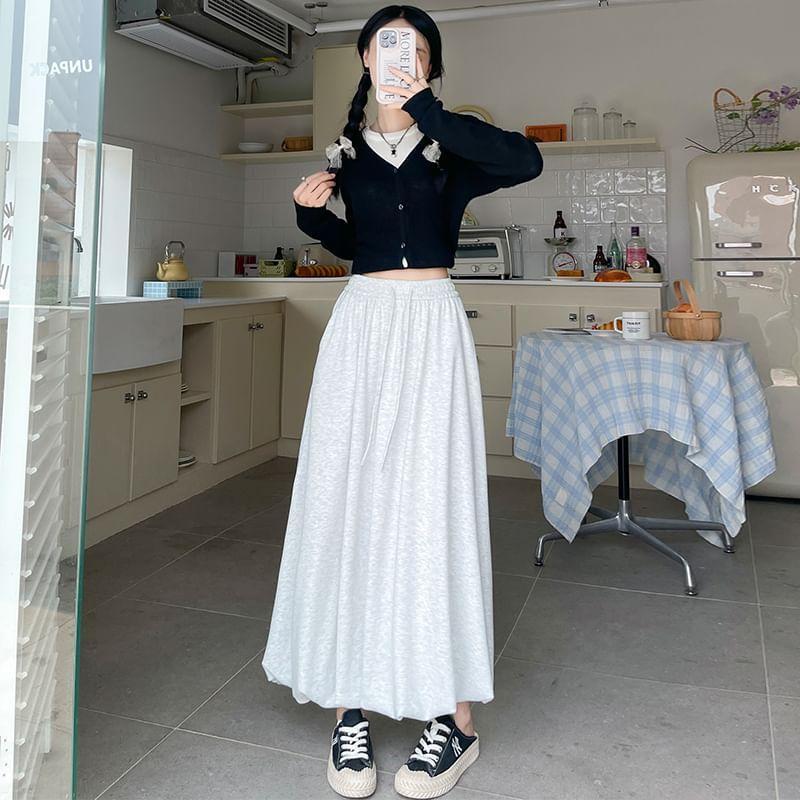 High Rise Plain Maxi A-Line Skirt Product Image