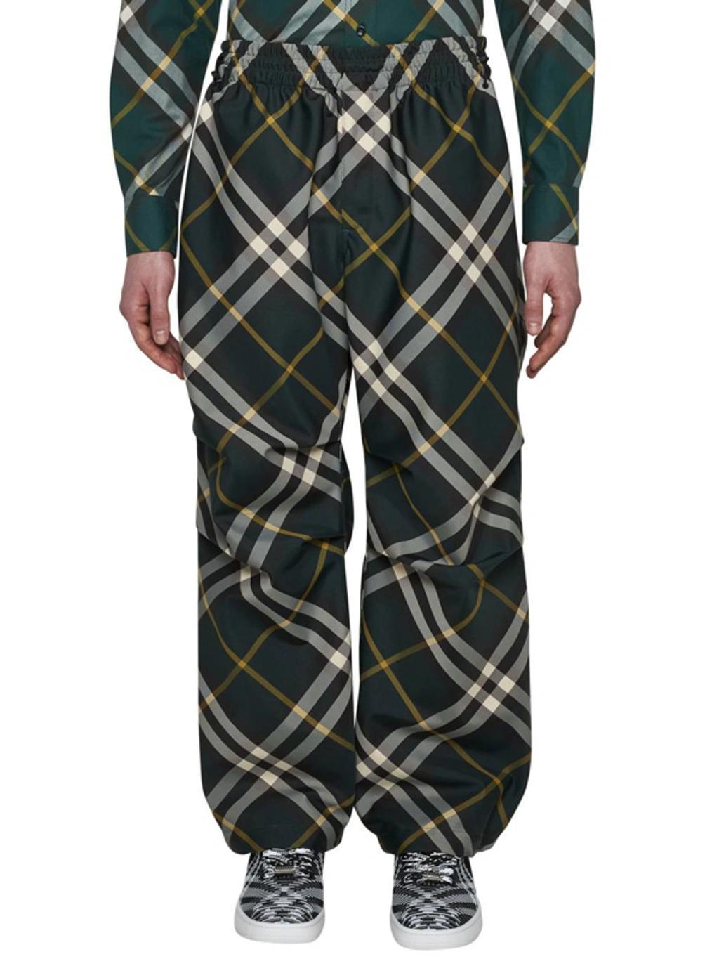 Elasticated-waist Check Trousers In Green Product Image