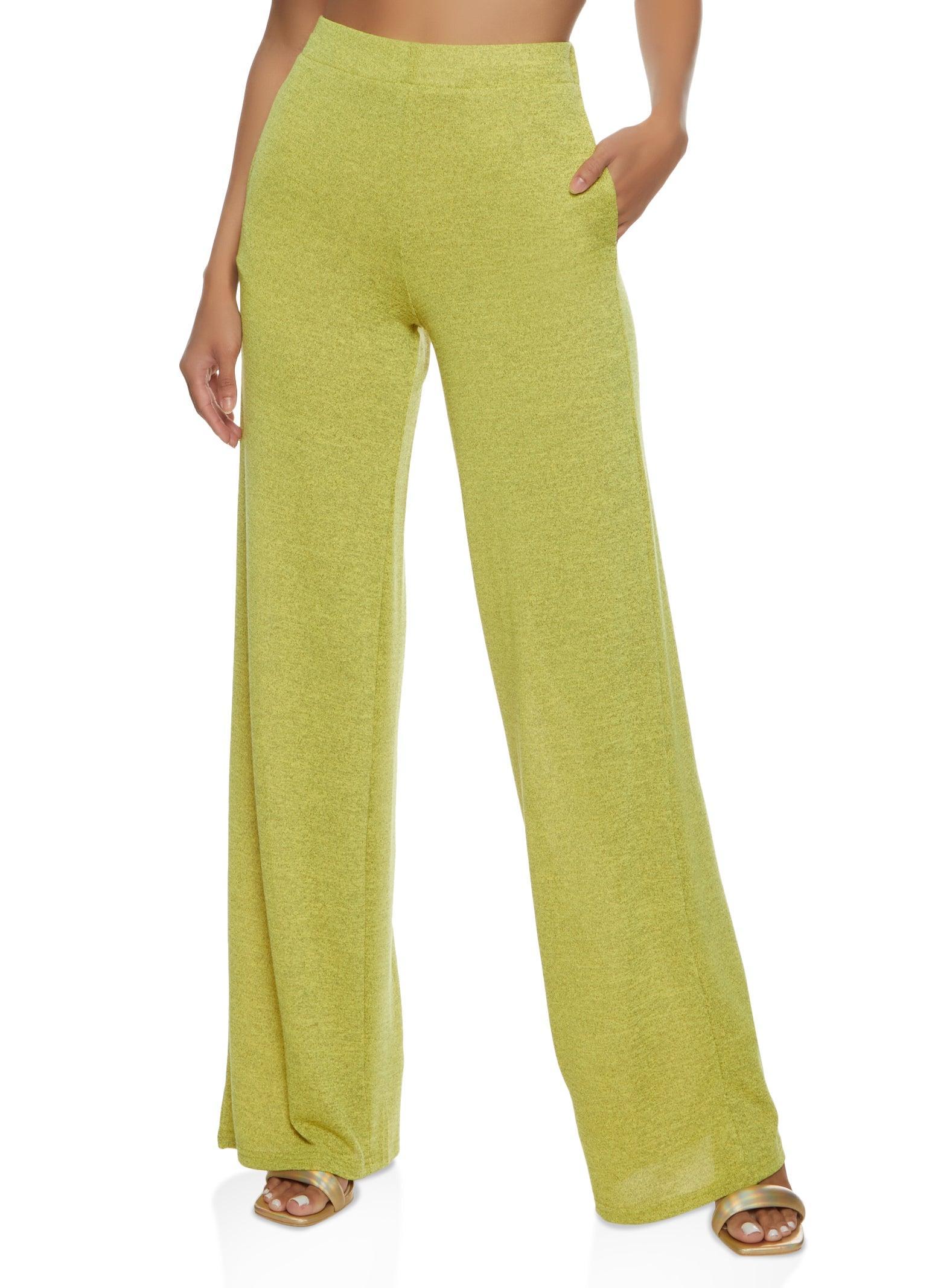 Womens Daisy Solid Brushed Knit High Waisted Wide Leg Pants Product Image