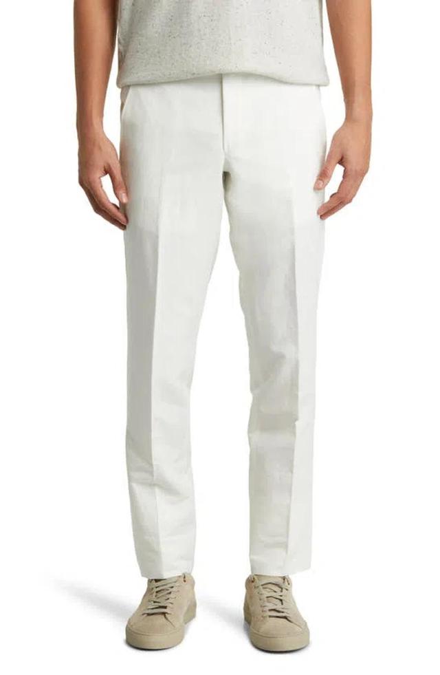 London Jerome Flat Front Linen & Cotton Dress Pants In Ecru Product Image