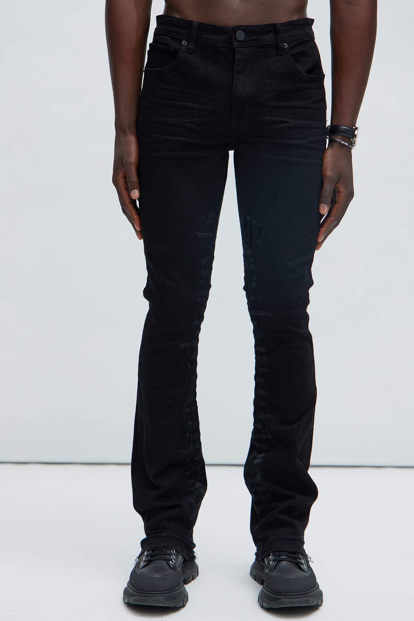 See It Through Stacked Skinny Flare Jeans - Black Product Image