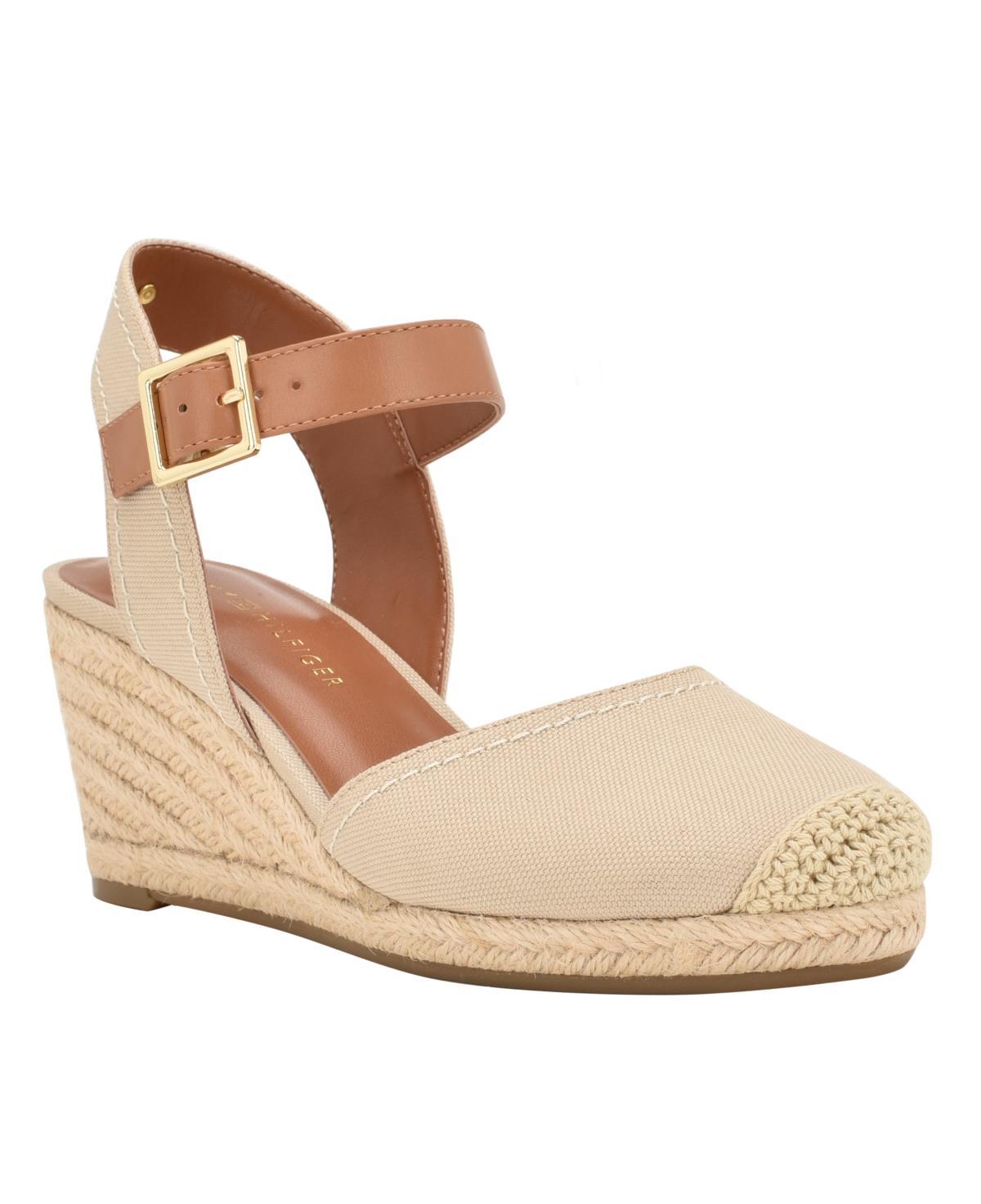 Tommy Hilfiger Womens Nilsa Classic Close Toe Wedge Sandal - Light Natural - Textile Product Image