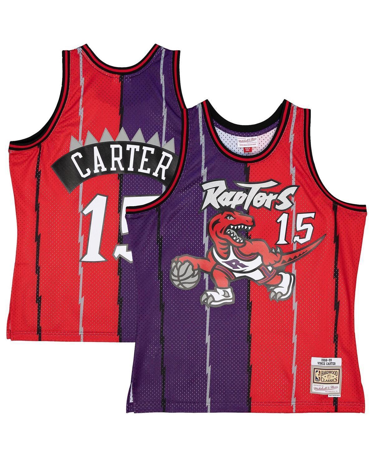 Mens Mitchell & Ness Vince Carter Purple/Red Toronto Raptors Big & Tall Hardwood Classics 1998/99 Split Swingman Jersey Product Image