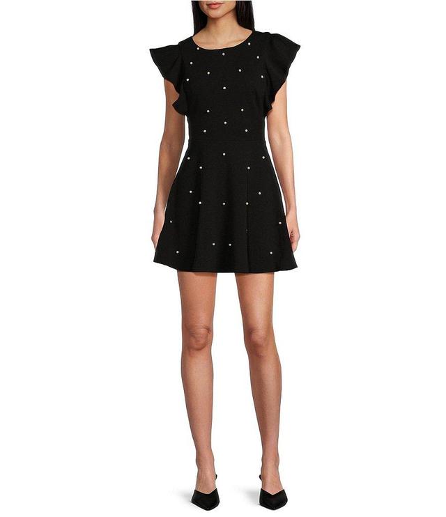 Midnight Doll Short Sleeve Boat Neck Pearl Detail Dress Product Image