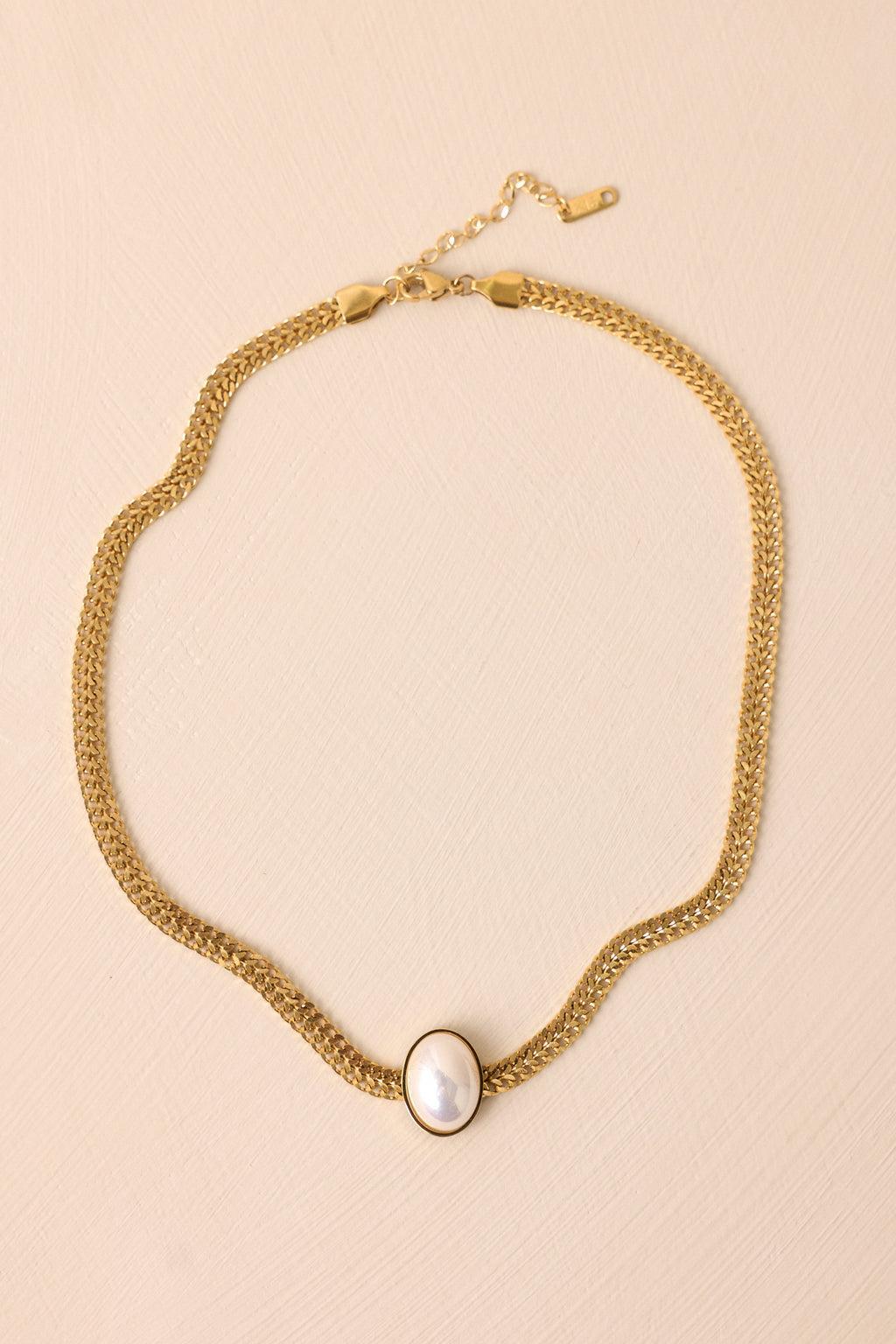 Moonlit Moments Ivory Pearl & Gold Chain Necklace Product Image