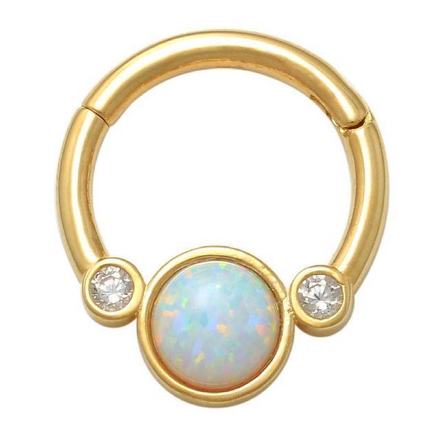 Amella Jewels 10K Gold With Opal & Cubic Zirconia Solid Clicker Nose Ring, Womens, Yellow Product Image