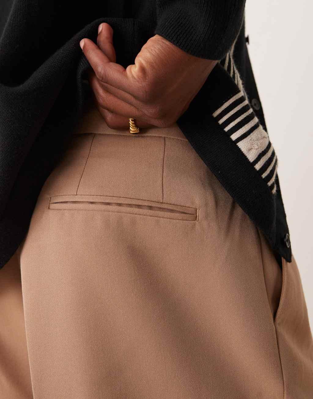 ASOS DESIGN smart wide leg pants with front pleat in camel Product Image