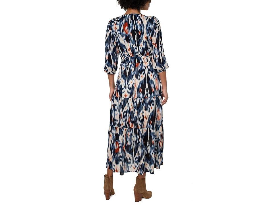 Liverpool Los Angeles 3/4 Sleeve Woven Tiered Maxi Dress (All Over Ikat Print) Women's Dress Product Image