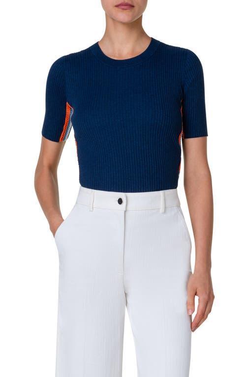 Akris punto Side Stripe Short Sleeve Rib Sweater Product Image