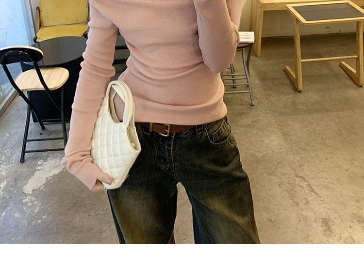 Long-Sleeve Crew Neck Cold Shoulder Mock Two-Piece Two Tone Knit Top Product Image