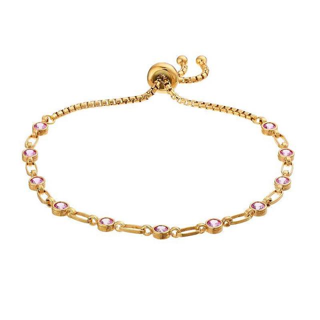 Kristen Kesho Sterling Silver Lab-Created Pink Sapphire Tennis Adjustable Bolo Bracelet, Womens Gold Tone Product Image