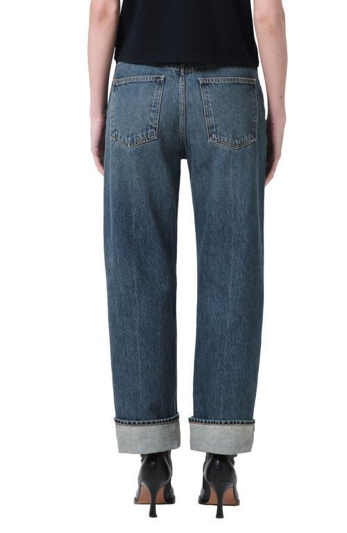 Fran High Waist Cuff Wide Leg Jeans In Blau Product Image