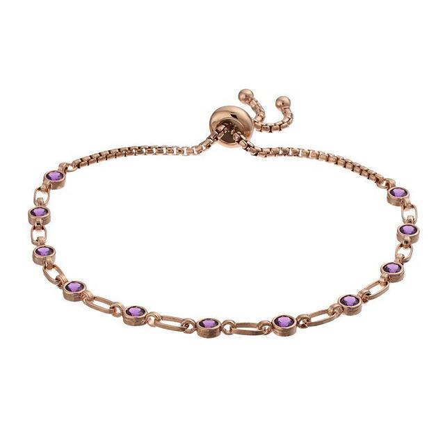 Kristen Kesho Sterling Silver Lab-Created Amethyst Tennis Adjustable Bolo Bracelet, Womens Pink Product Image