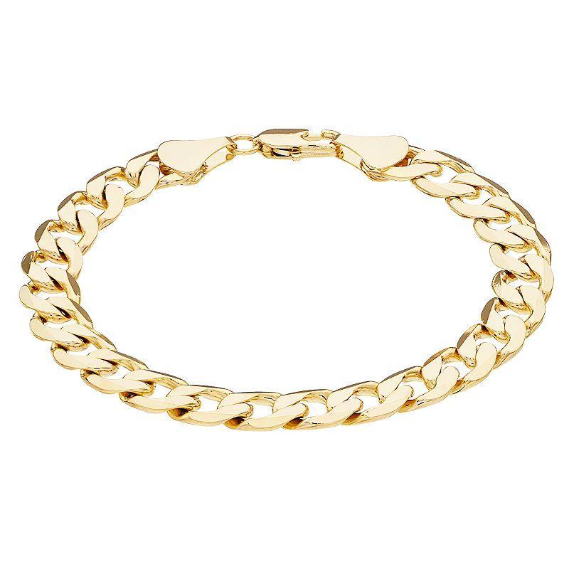 Mens 14k Gold Plated Curb Chain Bracelet Gold Tone Product Image