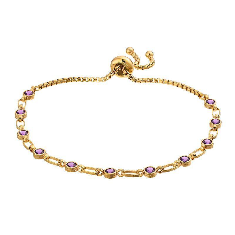 Kristen Kesho Sterling Silver Lab-Created Amethyst Tennis Adjustable Bolo Bracelet, Womens Gold Tone Product Image